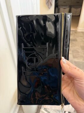 Carolina Herrera Black Patent Clutch with Gold Zip